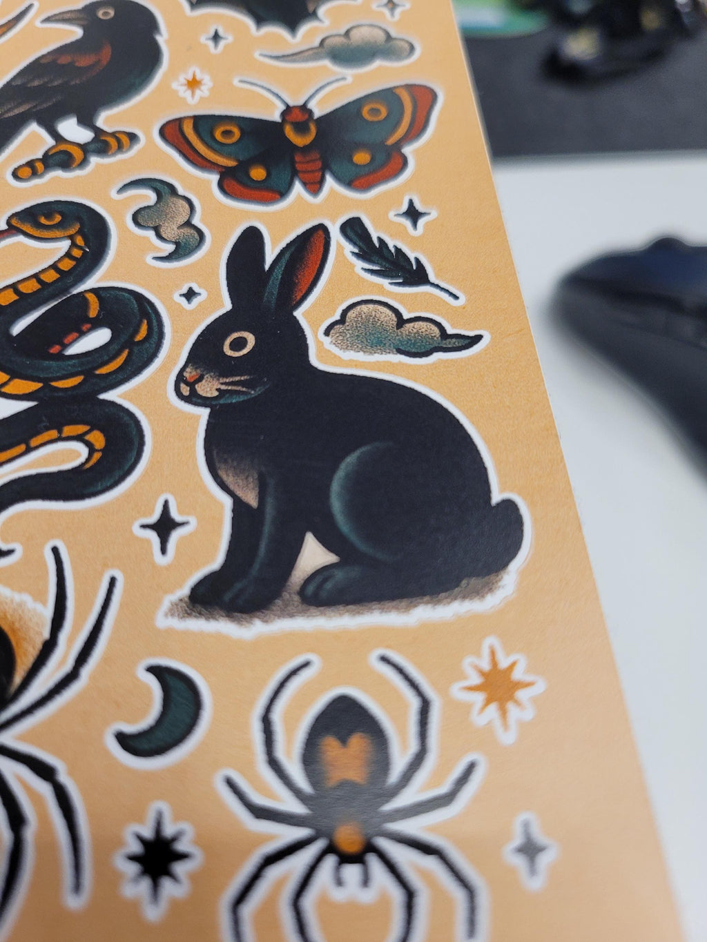 Witchy Familiars Sticker Sheet – Tattoo Flash, Waterproof Vinyl