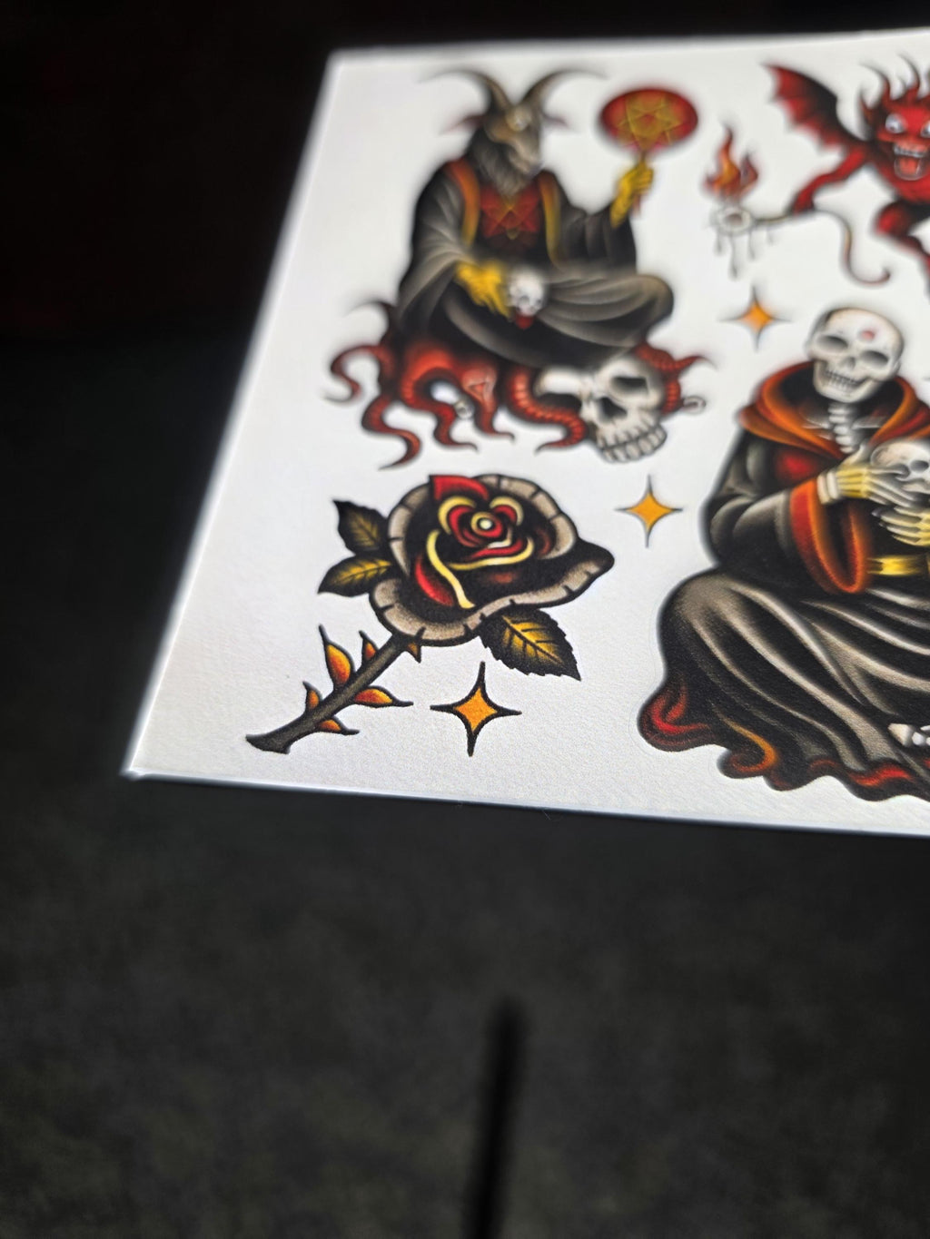 Nocturne | Dark Occult Tattoo Flash Sticker Sheet | Satanic Gothic Traditional Style