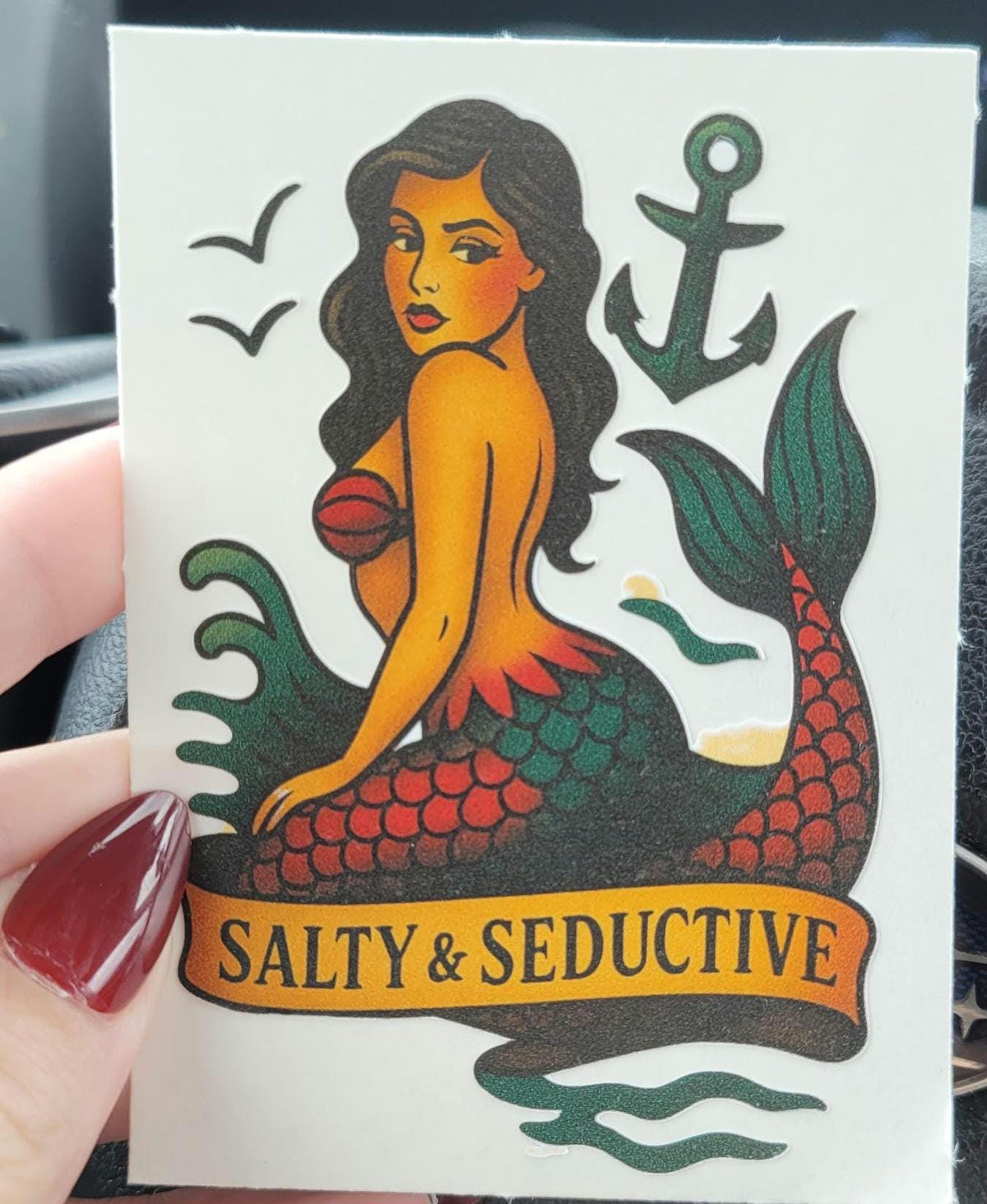 Salty Mermaid Sticker: Vintage Pin-Up Vinyl Decal - Sailor Jerry Art