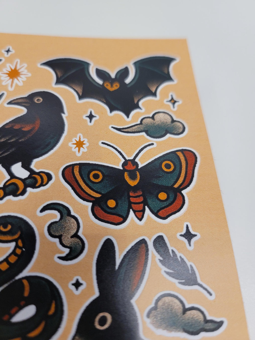 Witchy Familiars Sticker Sheet – Tattoo Flash, Waterproof Vinyl