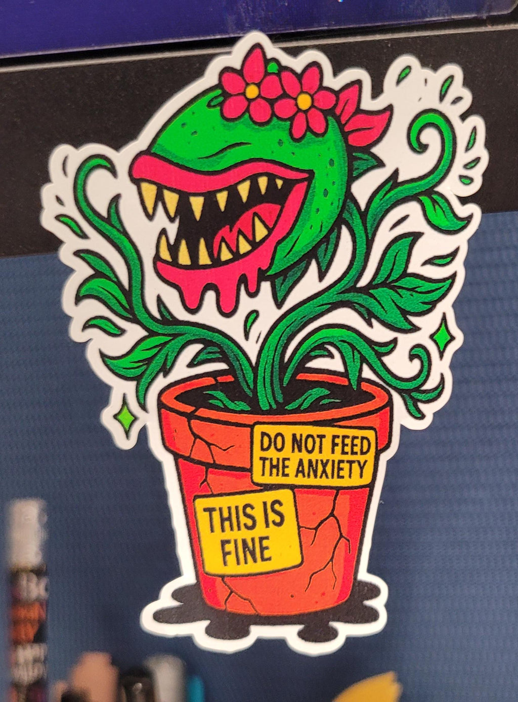 Funny Carnivorous Plant Sticker: "Do Not Feed the Anxiety" Vinyl Decal