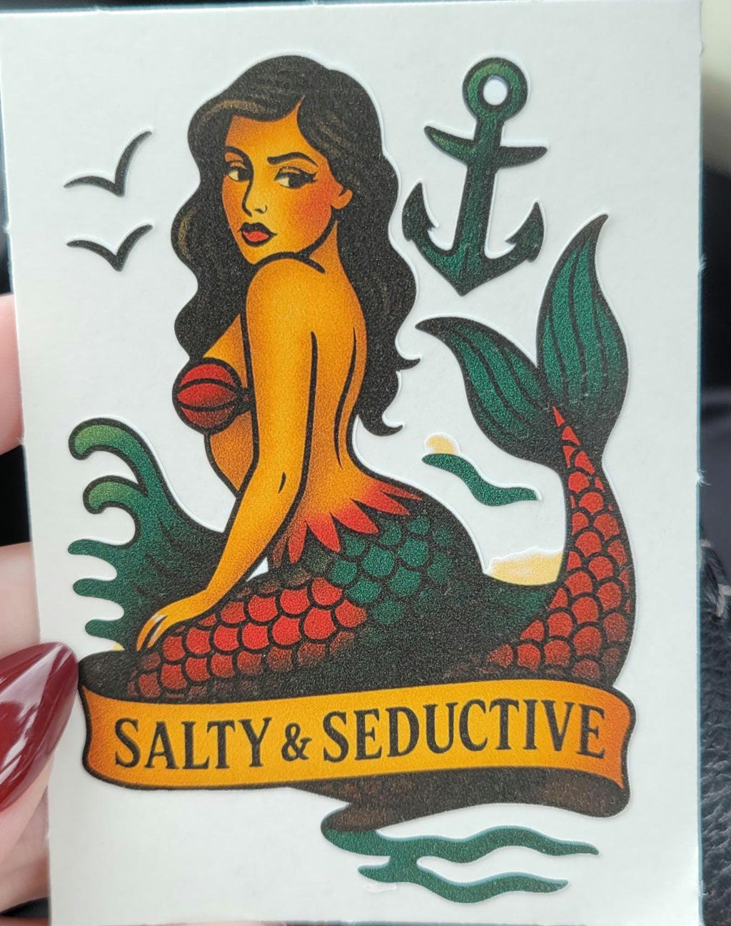 Salty Mermaid Sticker: Vintage Pin-Up Vinyl Decal - Sailor Jerry Art