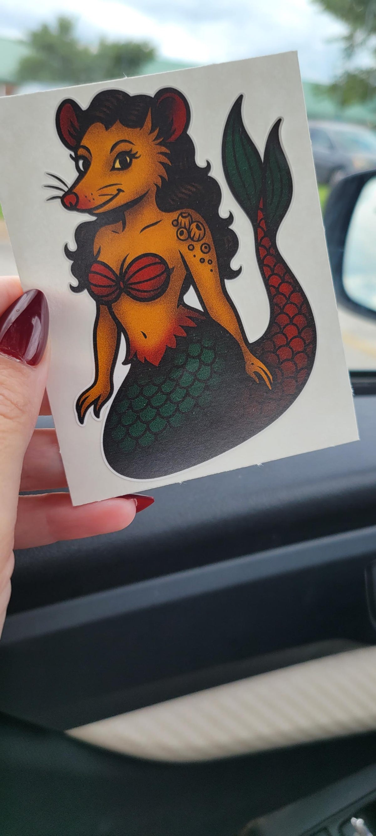 Funny Possum Mermaid Sticker: Alt Ocean Pin-Up Vinyl Decal