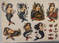 Mermaid Tattoo Flash Sticker Sheet: Mermaid,Nautical,  Pin up, Flash, Traditional art style