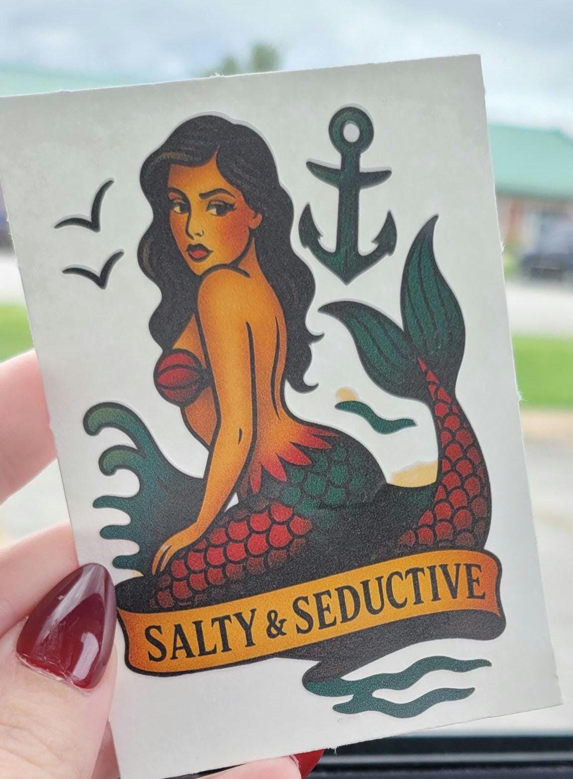 Salty Mermaid Sticker: Vintage Pin-Up Vinyl Decal - Sailor Jerry Art