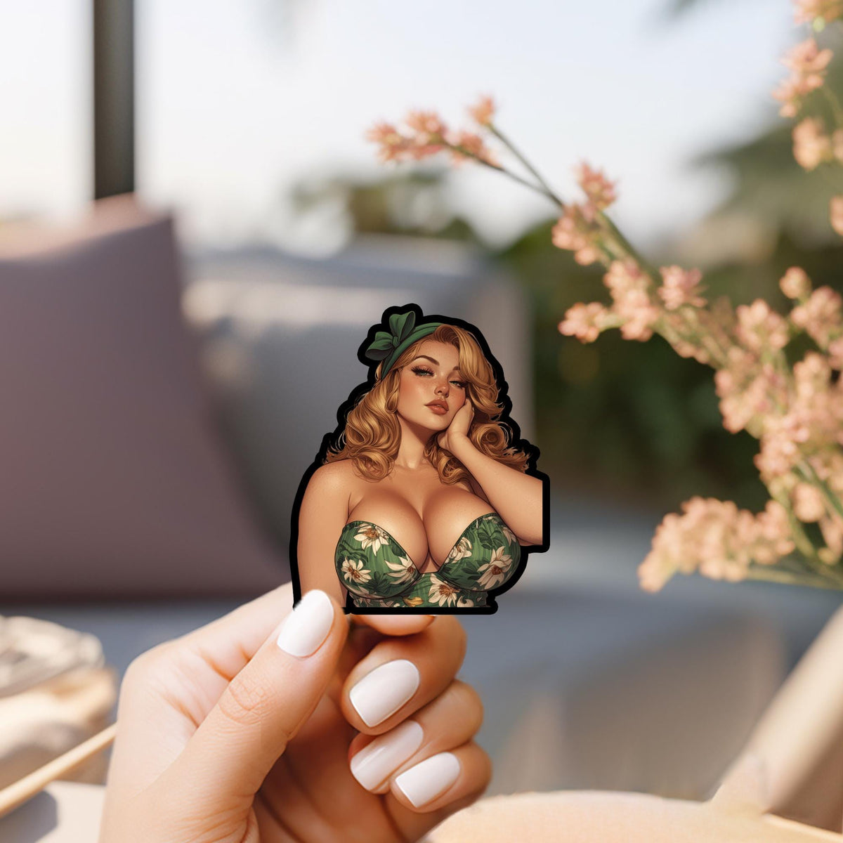 Redhead Pin-Up Girl Vinyl Sticker: Retro Glam Waterproof Decal