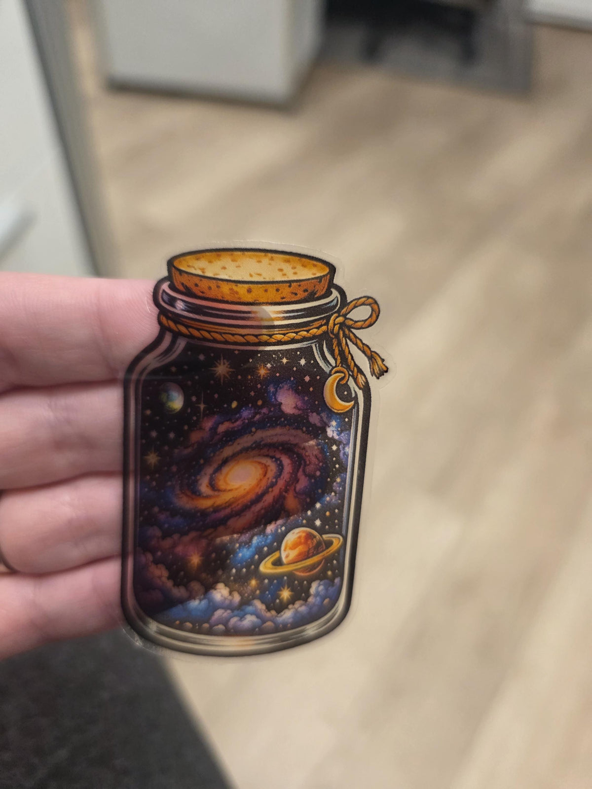 Clear Vinyl Galaxy Jar Sticker | Cosmic Swirls, Planets, Stars Decal