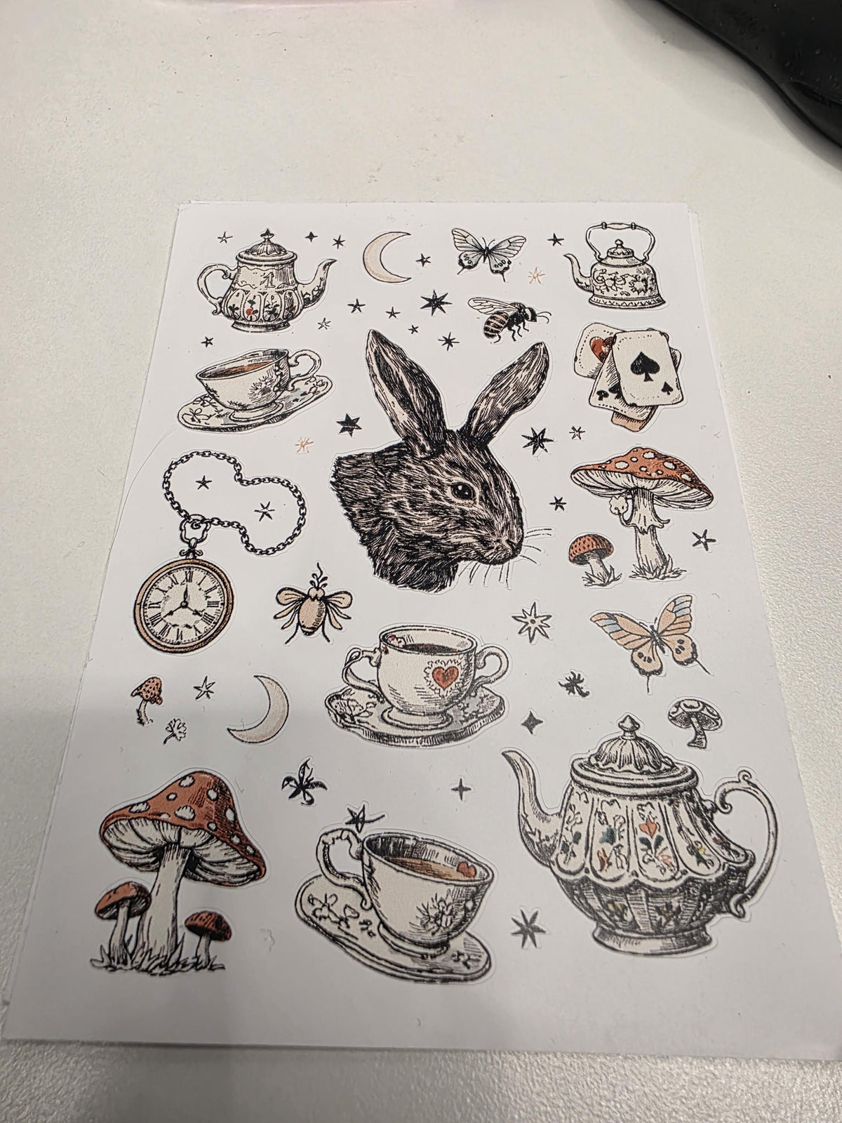 Rabbit Tea Party Sticker Sheet | Vintage Fairytale Illustration | Cozy Cottagecore Art