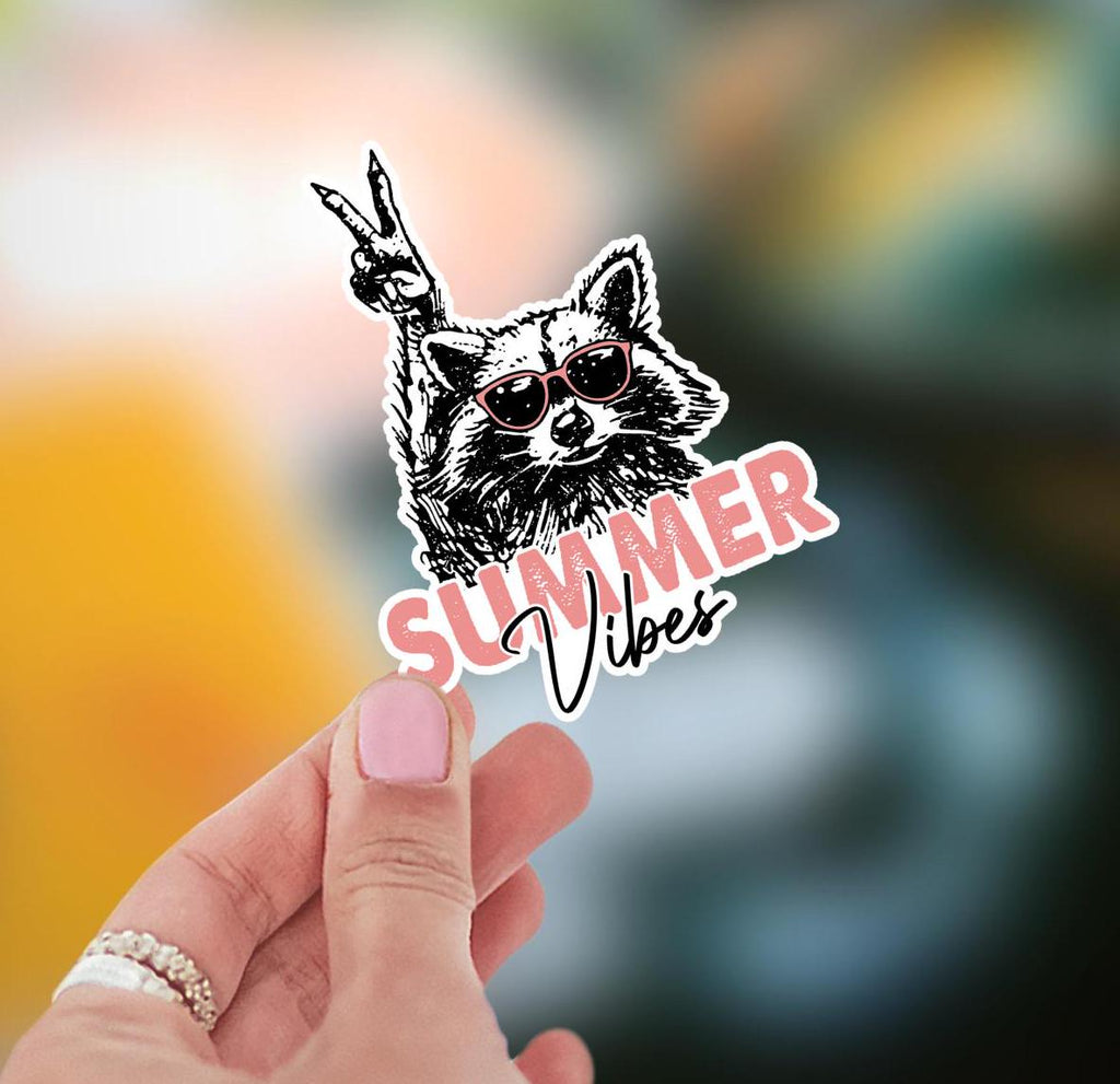 Summer Vibes Raccoon Sticker: Waterproof Vinyl Decal