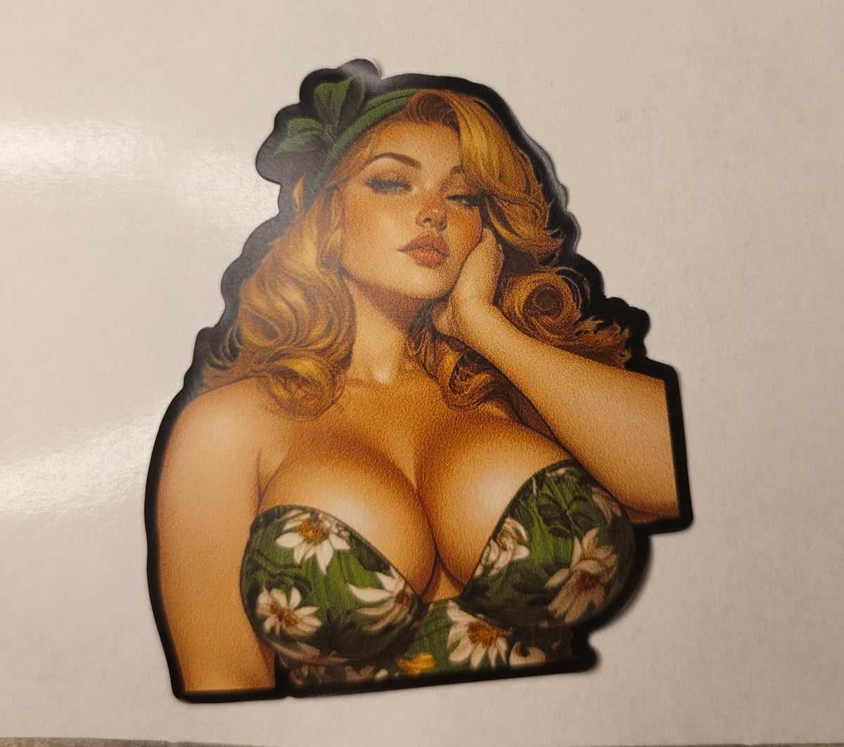Redhead Pin-Up Girl Vinyl Sticker: Retro Glam Waterproof Decal