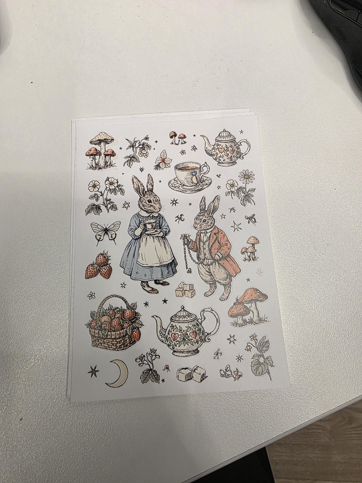 Rabbit Tea Party Sticker Sheet | Vintage Fairytale Illustration | Cozy Cottagecore Art