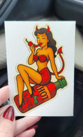 Spicy Devil Girl Sticker: Retro Tattoo Flash Pin-Up Decal