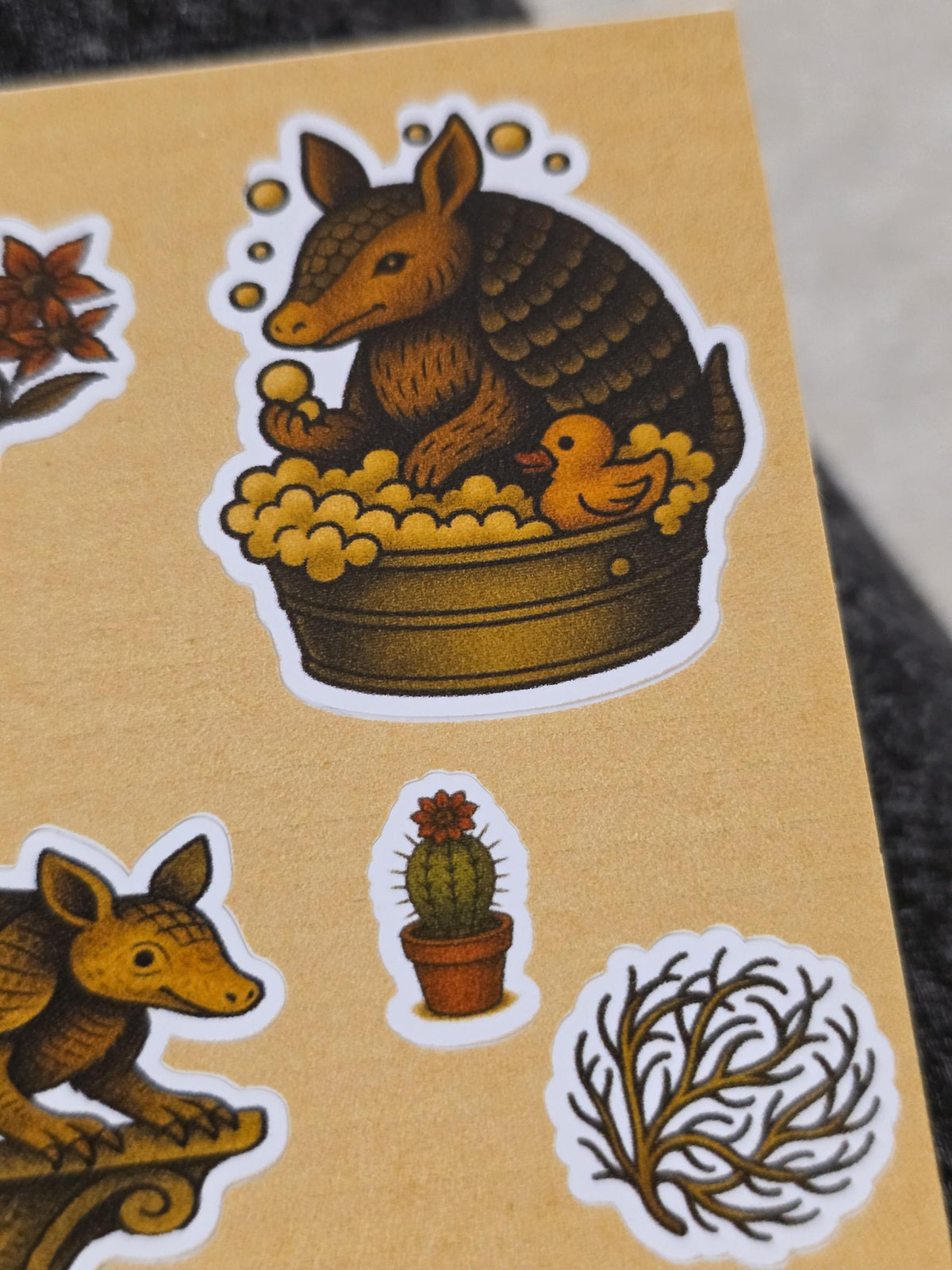Armadillo Sticker Sheet – Cowboy Chaos, Self-Help Armadillo, Cactus Buddies & Tumbleweeds | 4×6 Western Flash