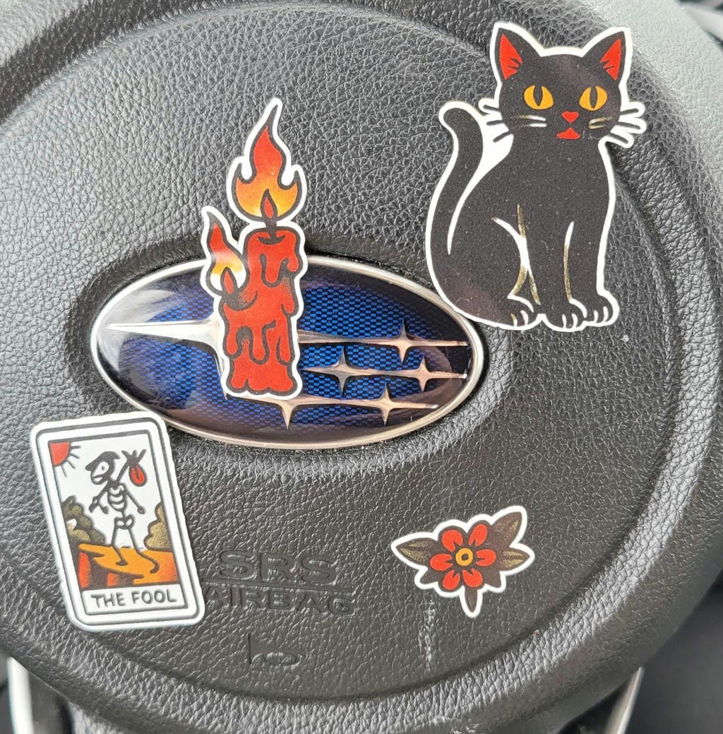 Witchy Tattoo Flash Sticker Sheet: Occult Cats, Skulls, Tarot