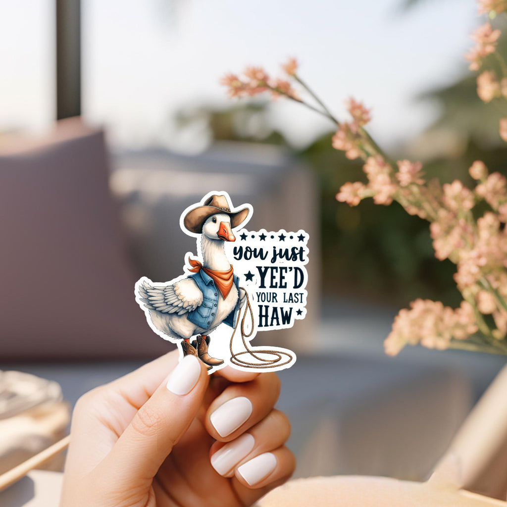 Western Goose Vinyl Sticker: Funny Cowboy Decal