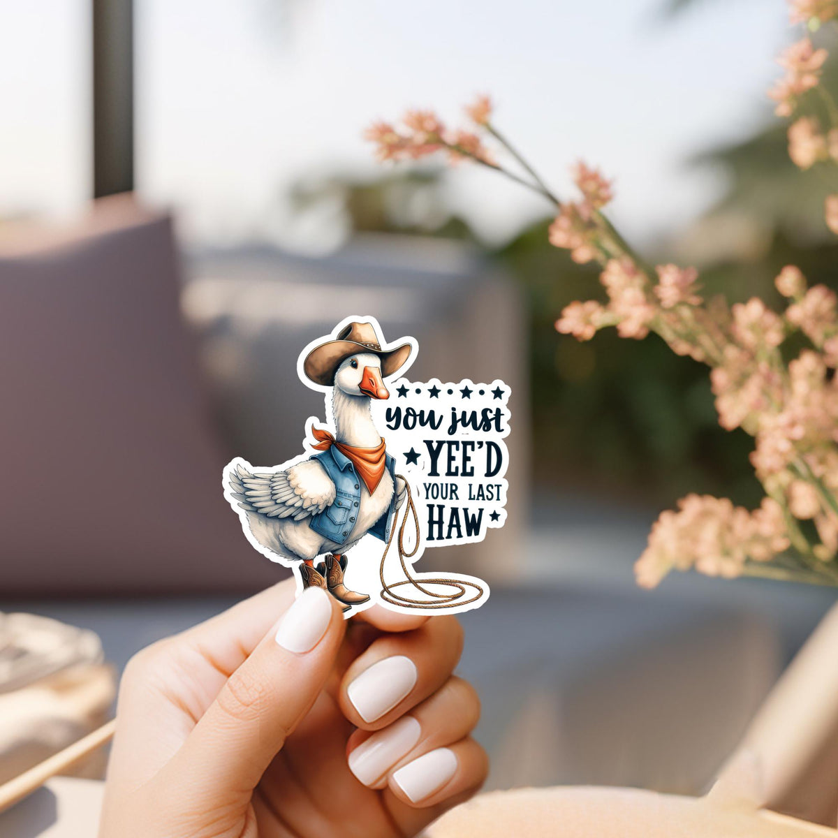 Western Goose Vinyl Sticker: Funny Cowboy Decal