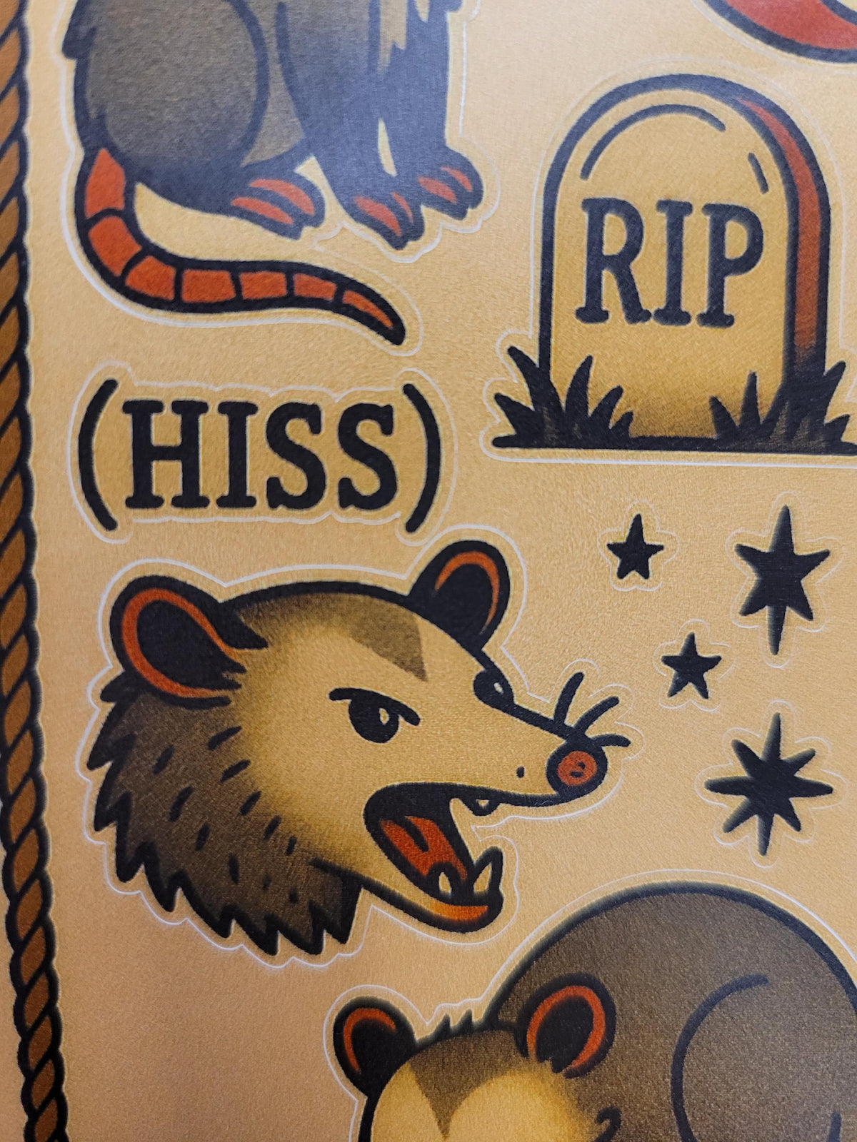 Traditional Style Feral Possum Tattoo Flash Sticker Sheet – Chaos Critters