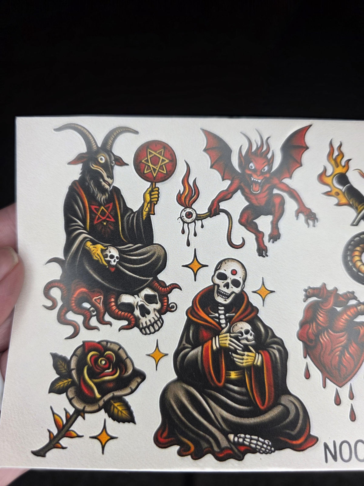 Nocturne | Dark Occult Tattoo Flash Sticker Sheet | Satanic Gothic Traditional Style