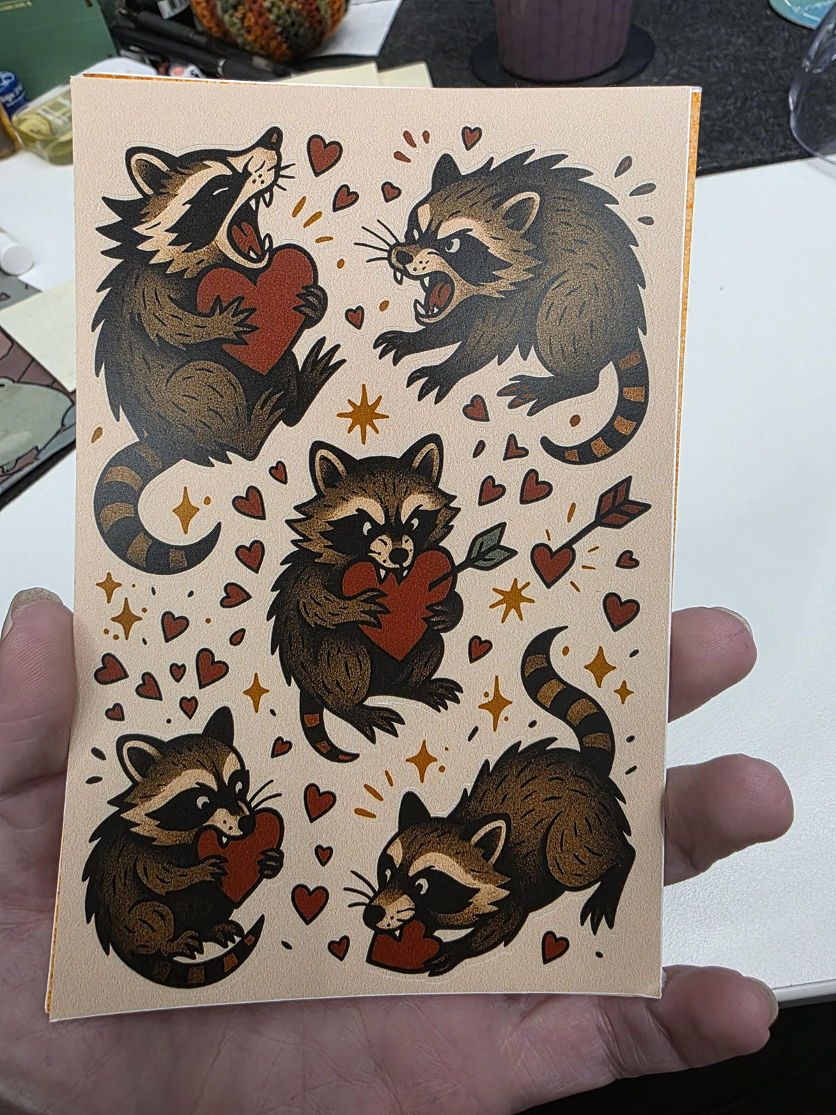 Raccoon Sticker Sheet | Heart Themed Woodland Animal Stickers