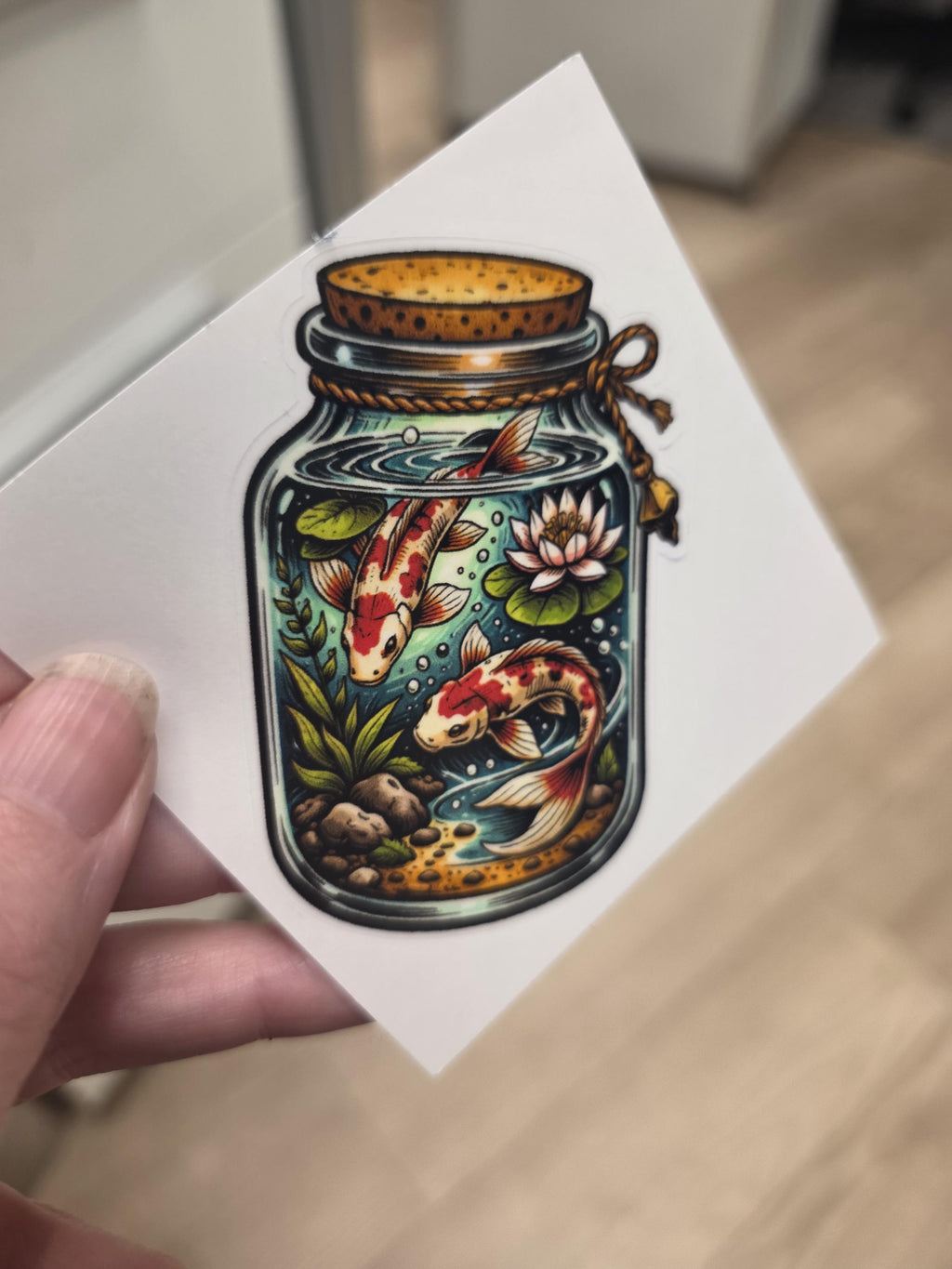 Clear Vinyl Koi Pond Jar Sticker | Japanese Koi Fish Aquarium Art