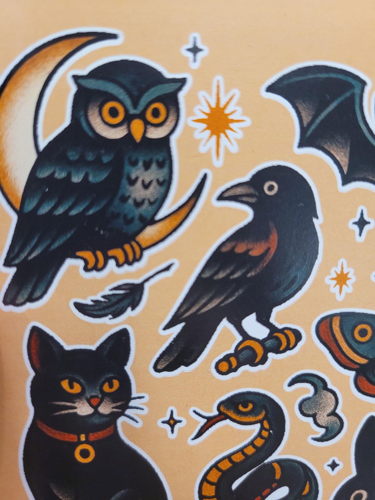 Witchy Familiars Sticker Sheet – Tattoo Flash, Waterproof Vinyl