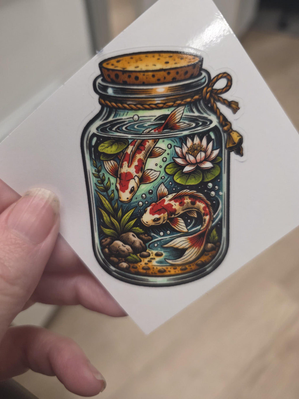 Clear Vinyl Koi Pond Jar Sticker | Japanese Koi Fish Aquarium Art