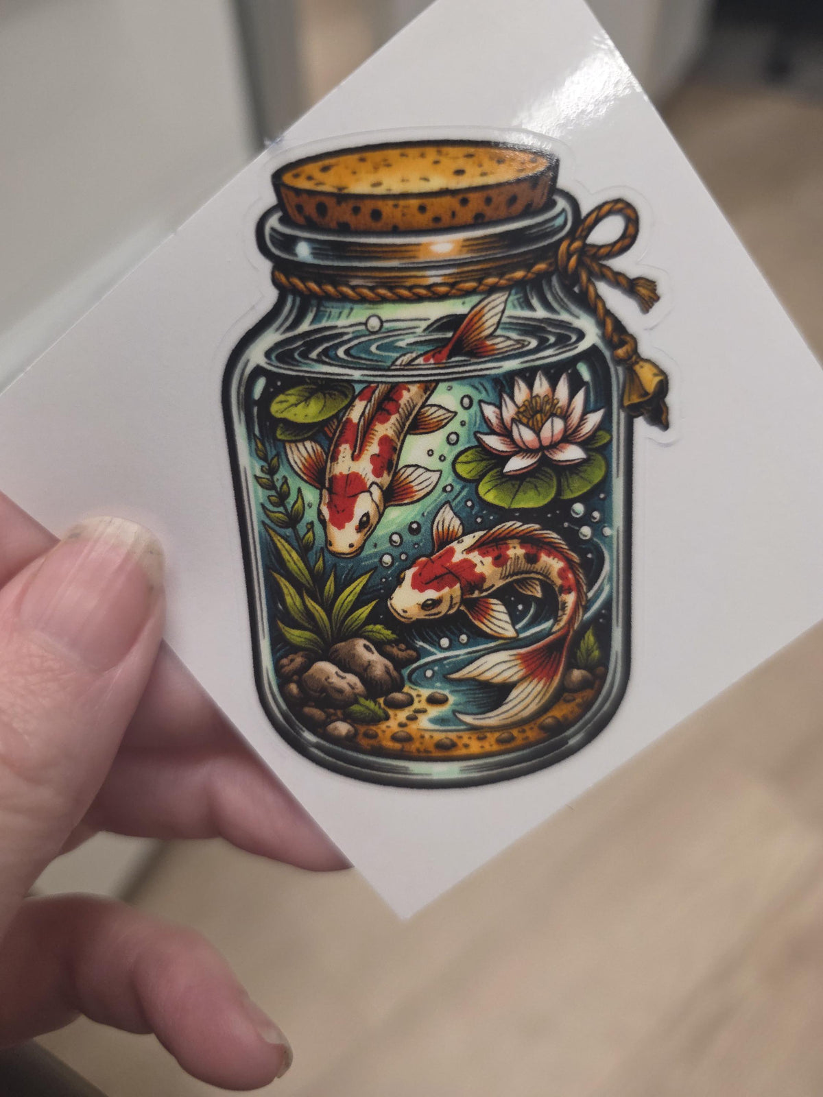 Clear Vinyl Koi Pond Jar Sticker | Japanese Koi Fish Aquarium Art
