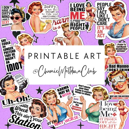 Sarcastic Pin-Up Sticker Bundle | Funny Digital Download | Retro Printable Attitude Art