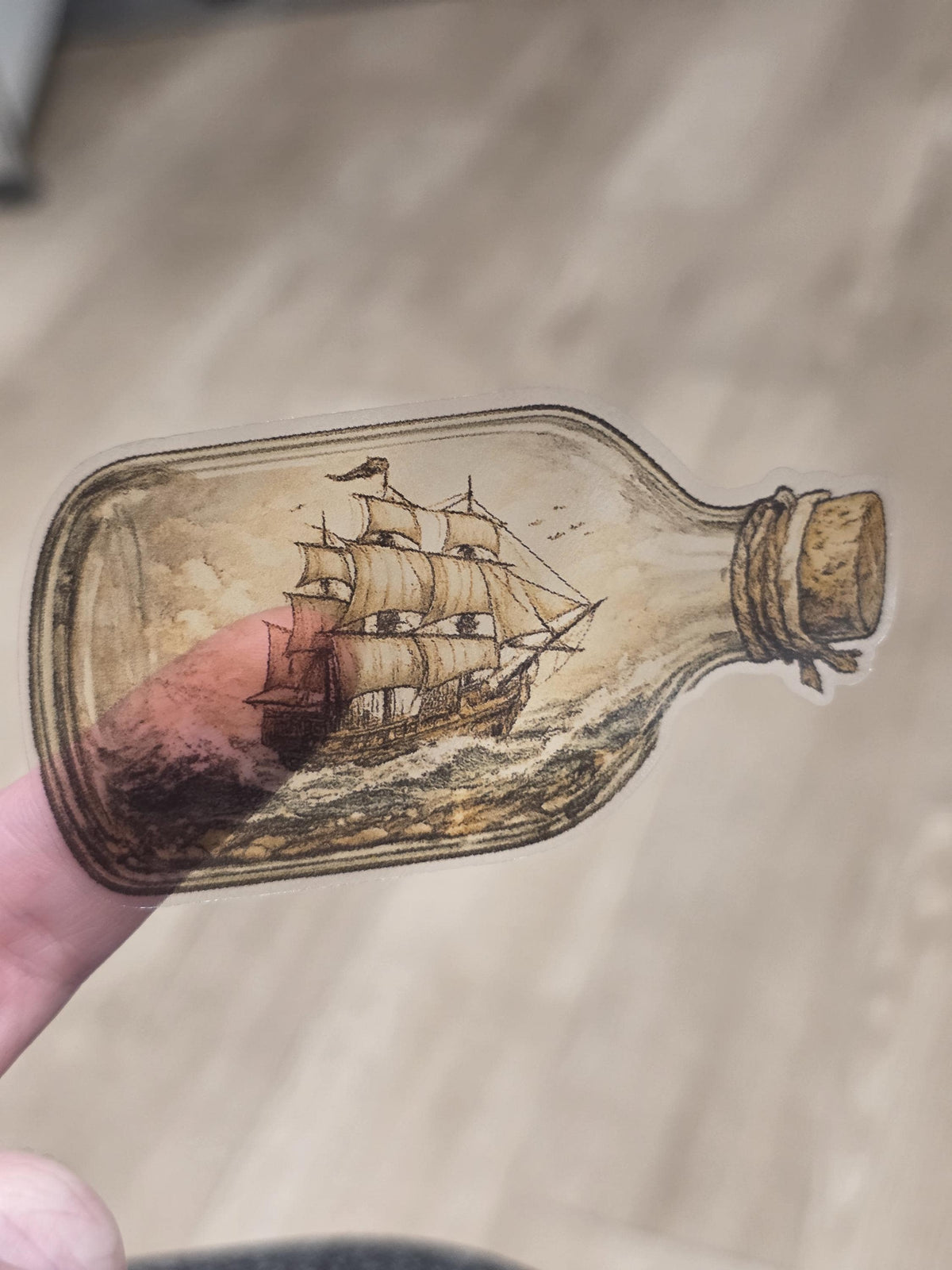 Clear Vinyl Ship in Bottle Sticker | Vintage Nautical Sailing Art (Digital Download)