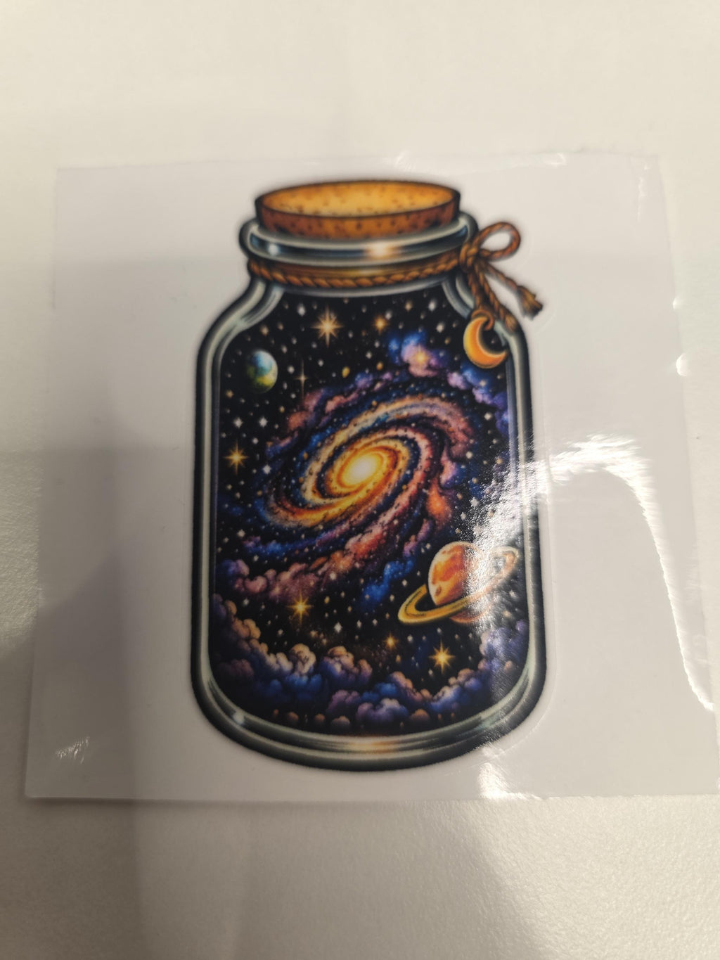 Clear Vinyl Galaxy Jar Sticker | Cosmic Swirls, Planets, Stars Decal
