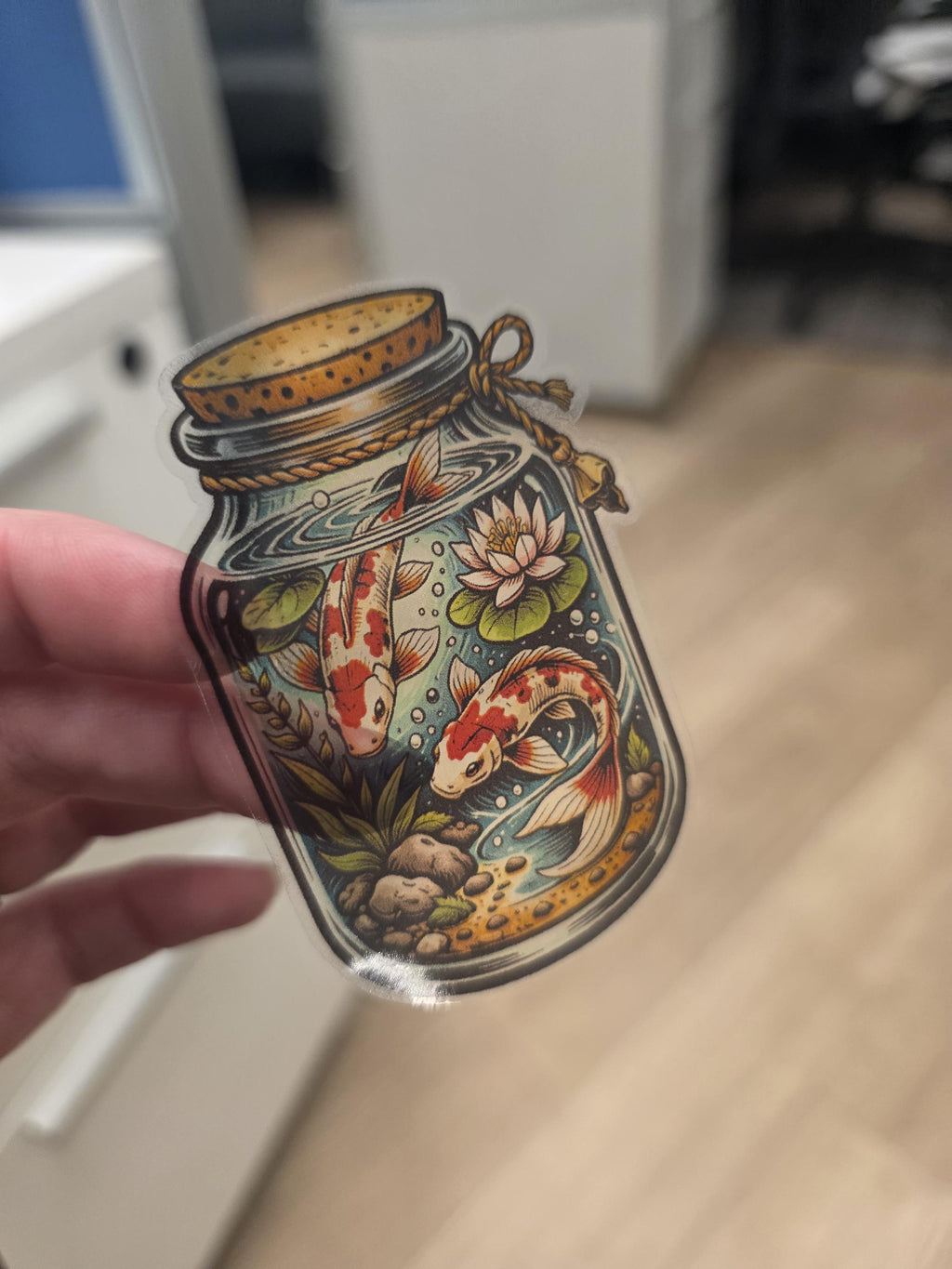 Clear Vinyl Koi Pond Jar Sticker | Japanese Koi Fish Aquarium Art