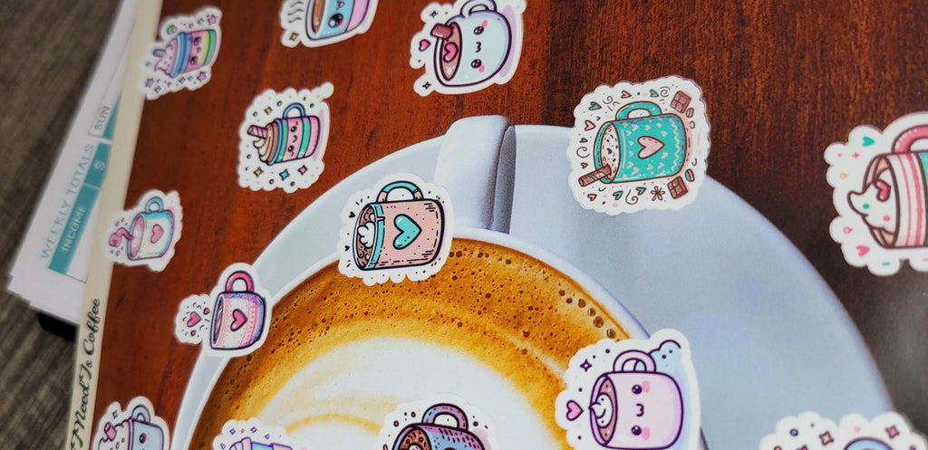 Kawaii Coffee Sticker Sheet – Waterproof Planner Stickers