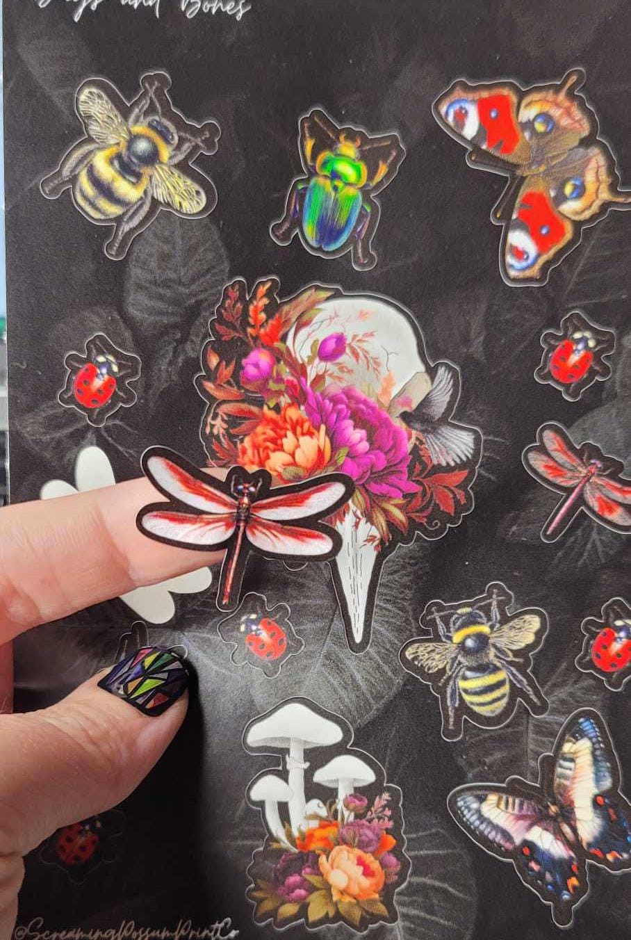 Spooky Bugs and Bones Sticker Sheet: Gothic Journal Stickers