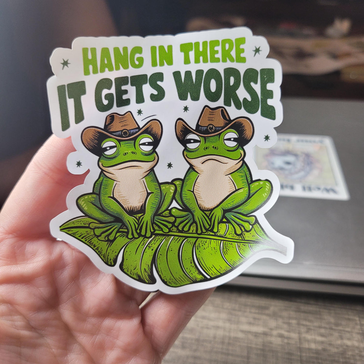Funny Frog Vinyl Sticker: Waterproof Laptop Decal