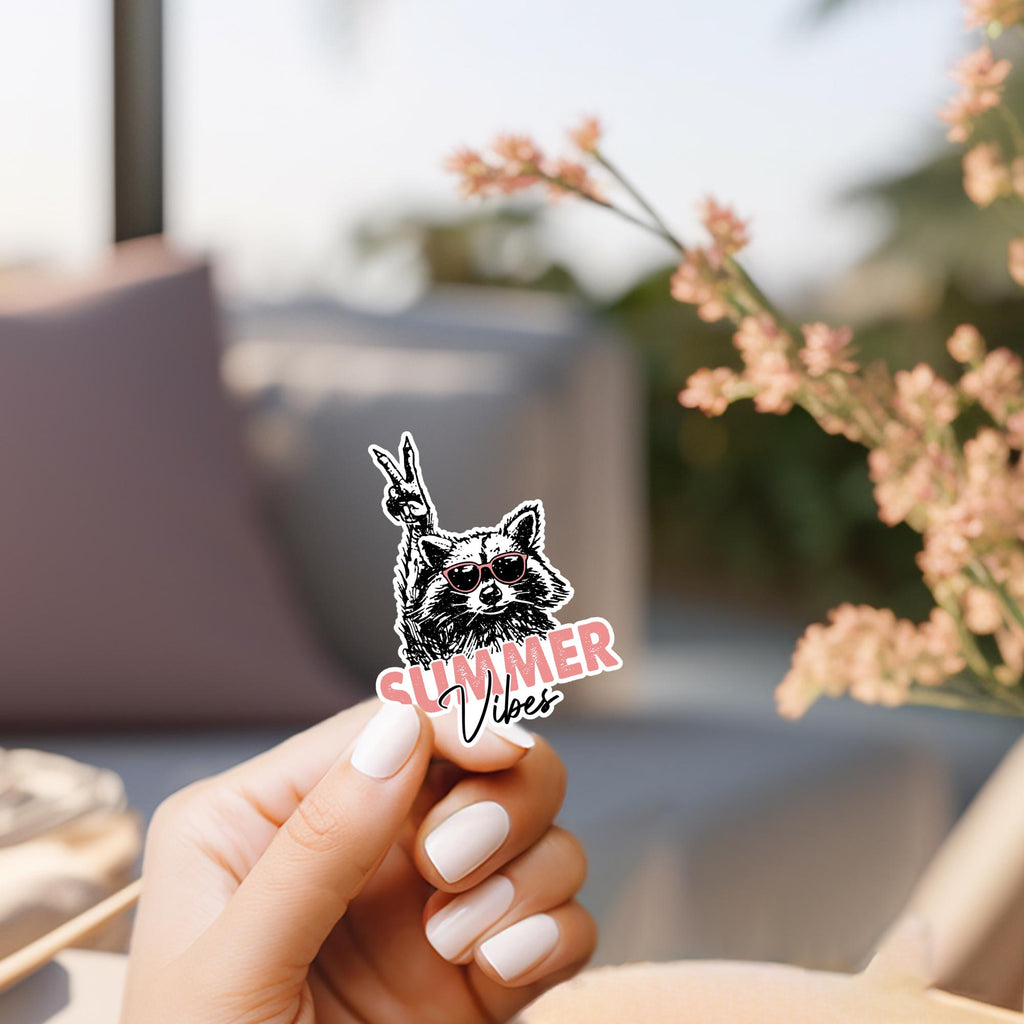 Summer Vibes Raccoon Sticker: Waterproof Vinyl Decal