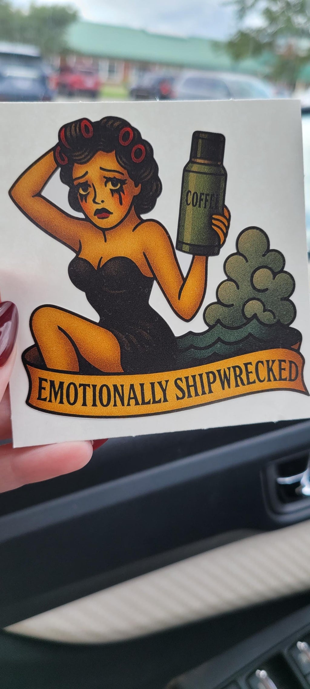 Crying Pin-Up Girl Sticker: Vintage Tattoo Flash Art Vinyl Decal