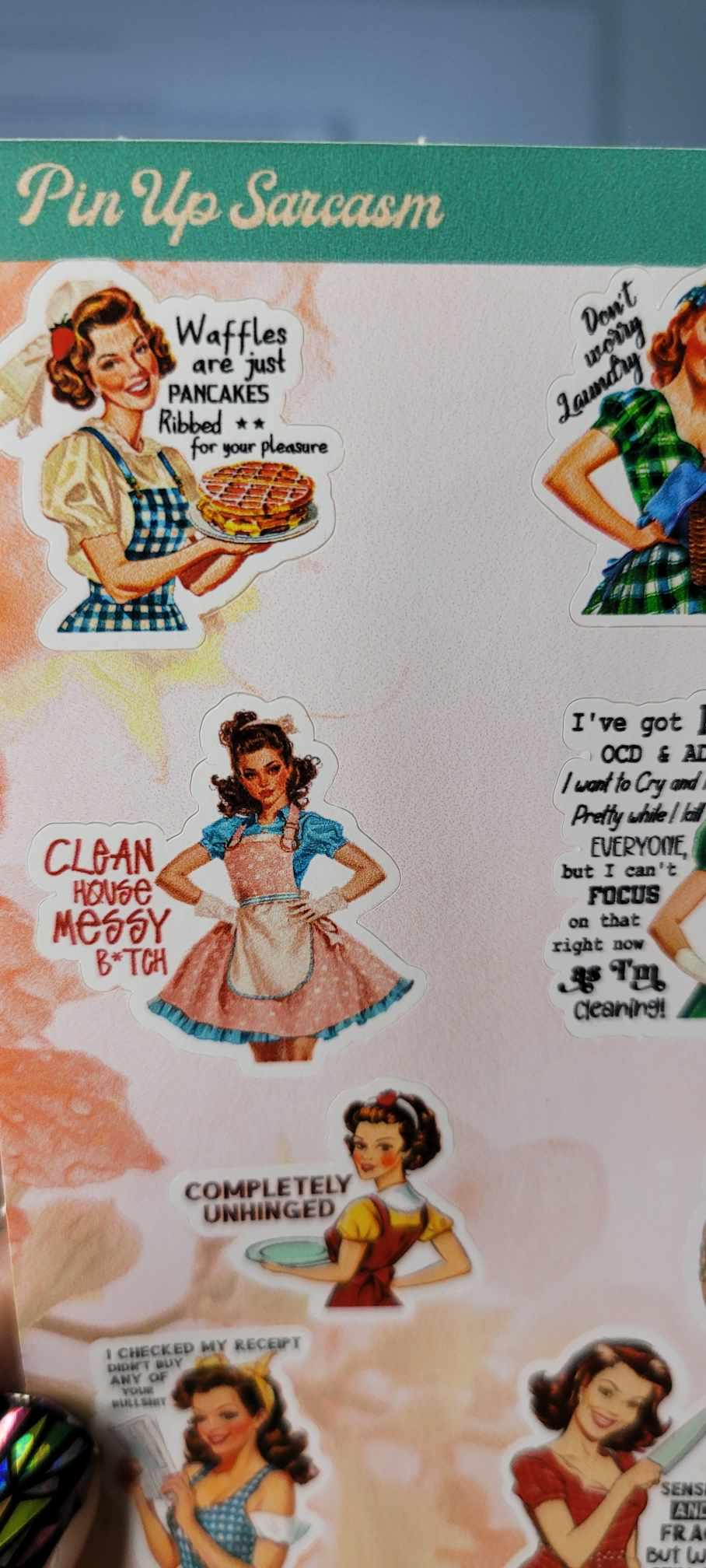 Retro Pin-Up Sarcastic Sticker Sheet: Waterproof Vinyl Stickers