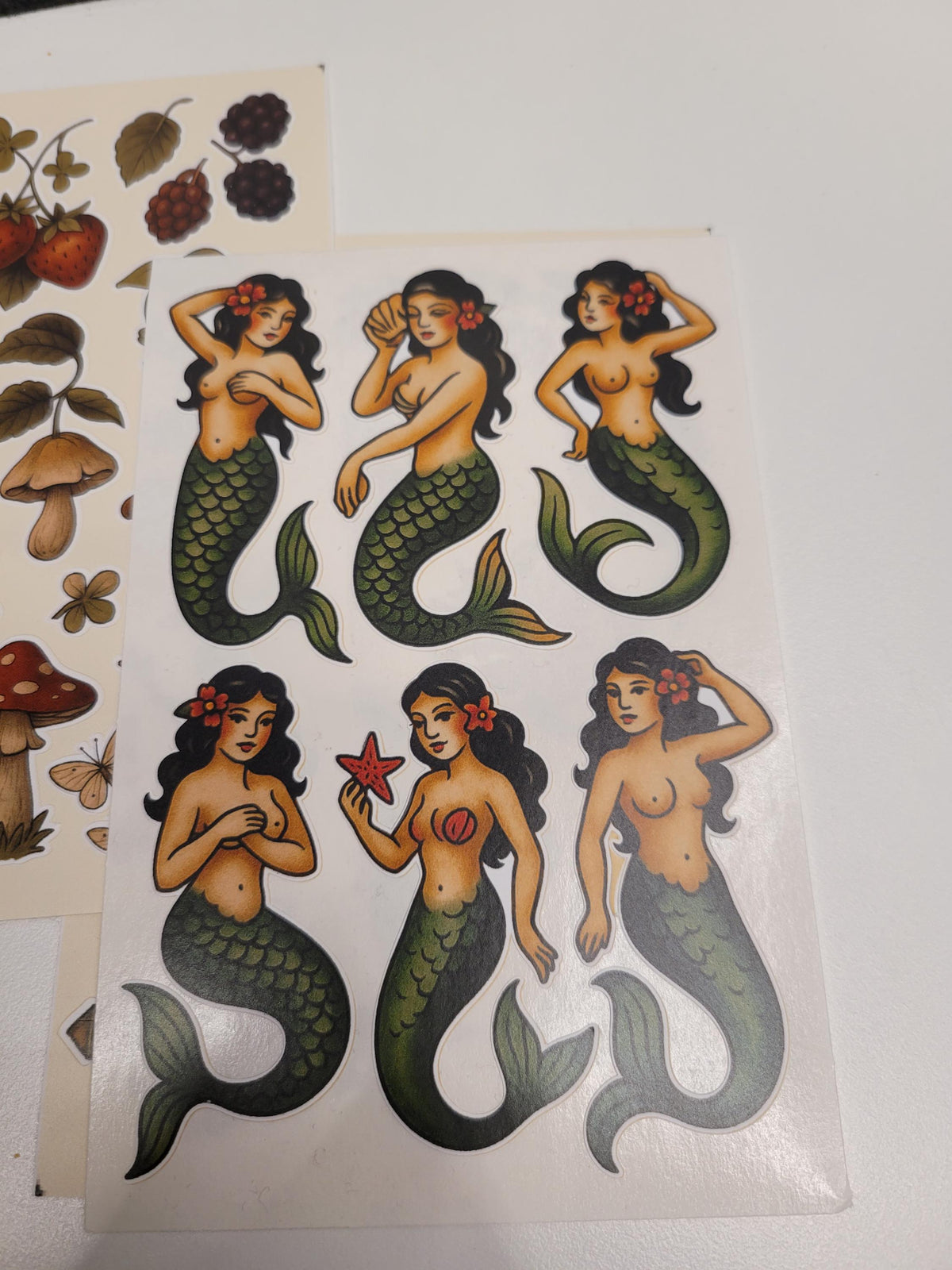 Classic Tattoo Flash Mermaid Sticker Pack | Nautical Pin-Up Art, Sailor Style Stickers