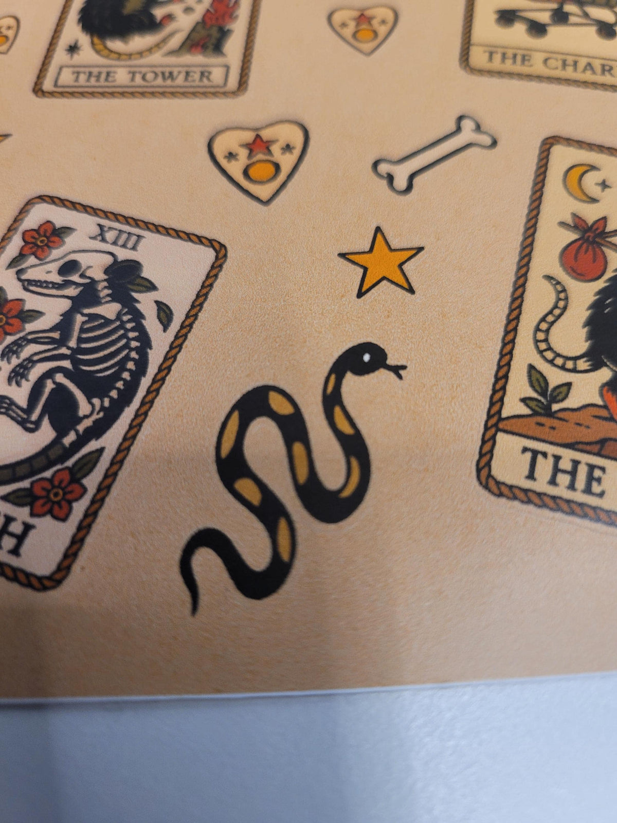 Witchy Tarot Critter Flash Sticker Sheet: Occult Cats, Skulls, Tarot, bones, snakes