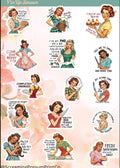 Retro Pin-Up Sarcastic Sticker Sheet: Waterproof Vinyl Stickers