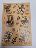 Witchy Tarot Critter Flash Sticker Sheet: Occult Cats, Skulls, Tarot, bones, snakes