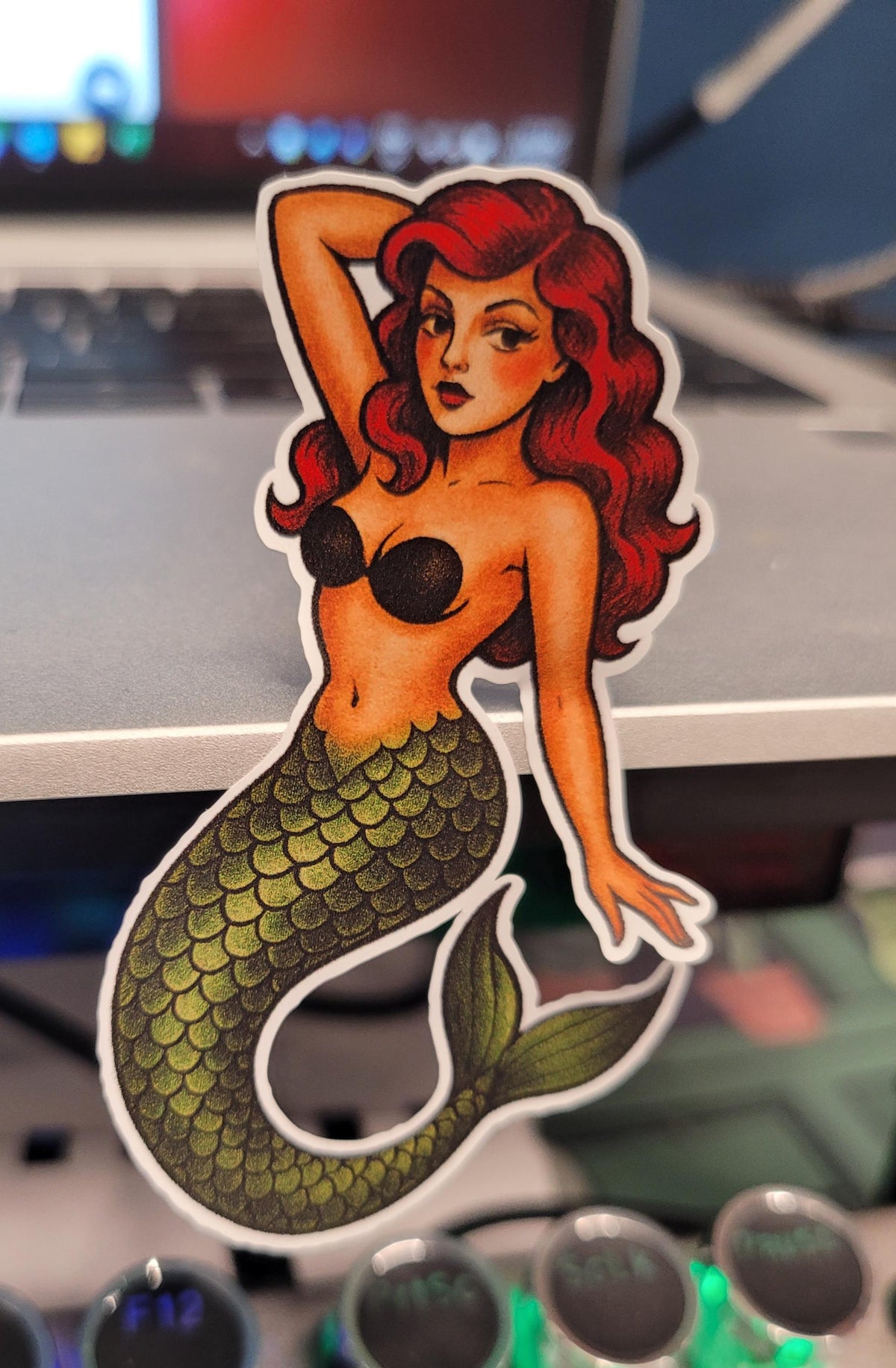 Retro Mermaid Pin-Up Sticker: Sailor Jerry Tattoo Flash Art