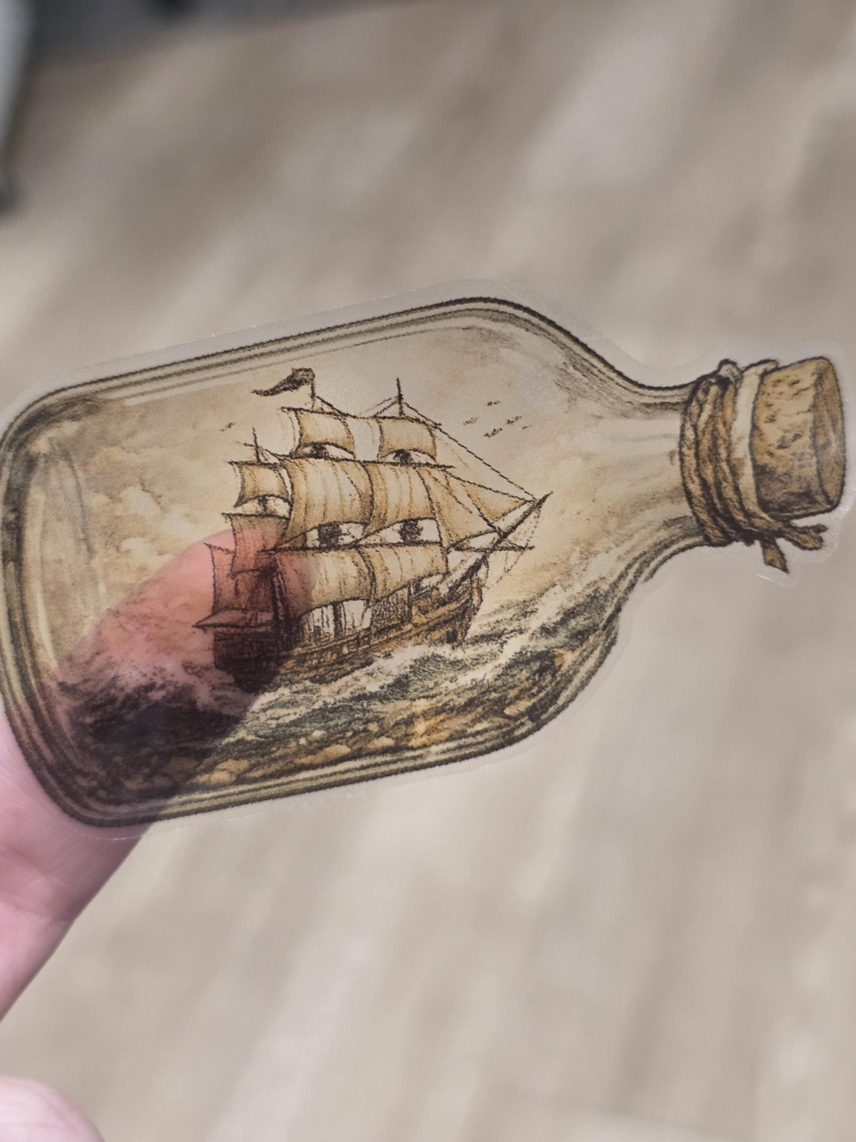 Clear Vinyl Ship in Bottle Sticker | Vintage Nautical Sailing Art (Digital Download)