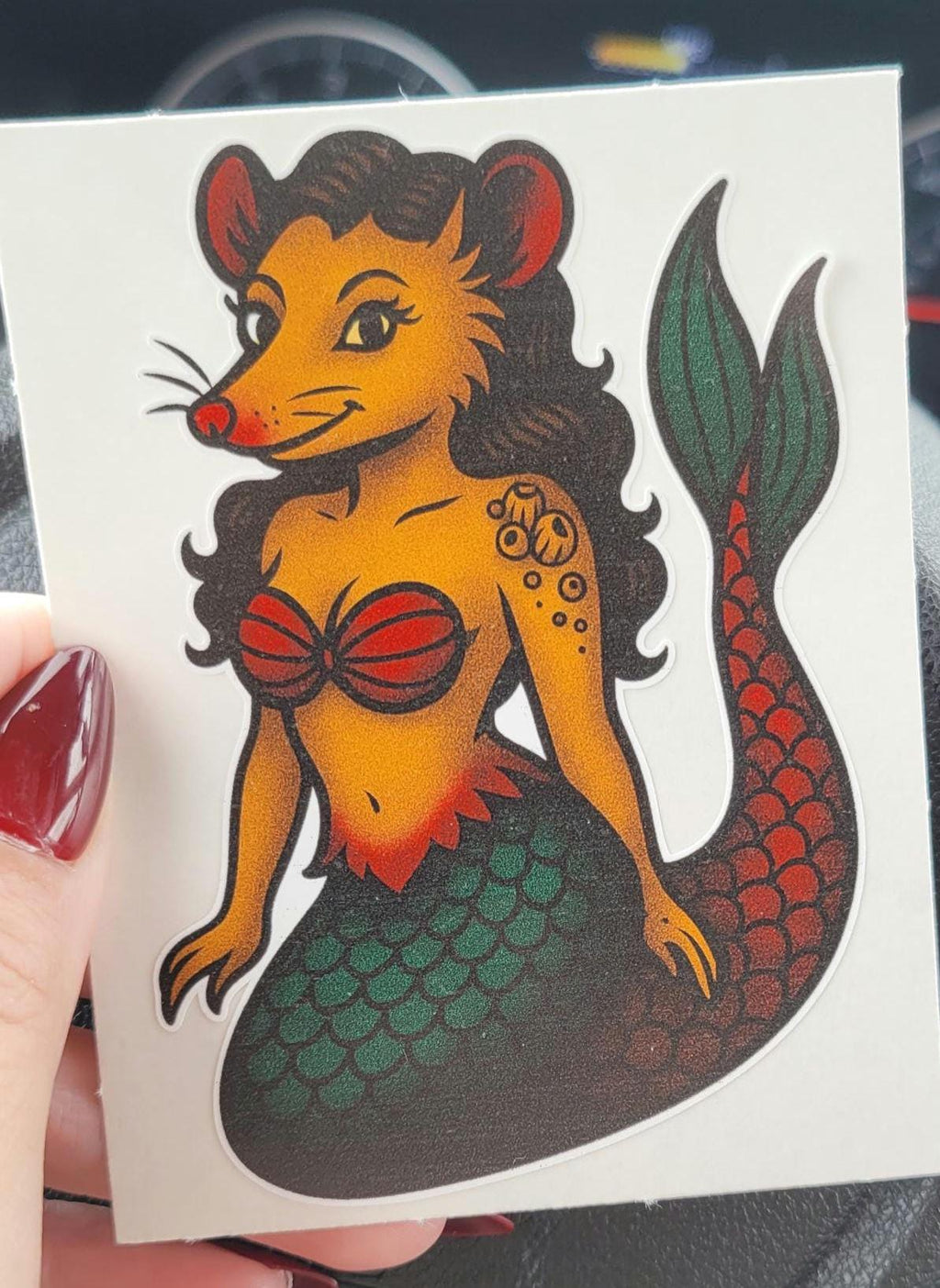Funny Possum Mermaid Sticker: Alt Ocean Pin-Up Vinyl Decal