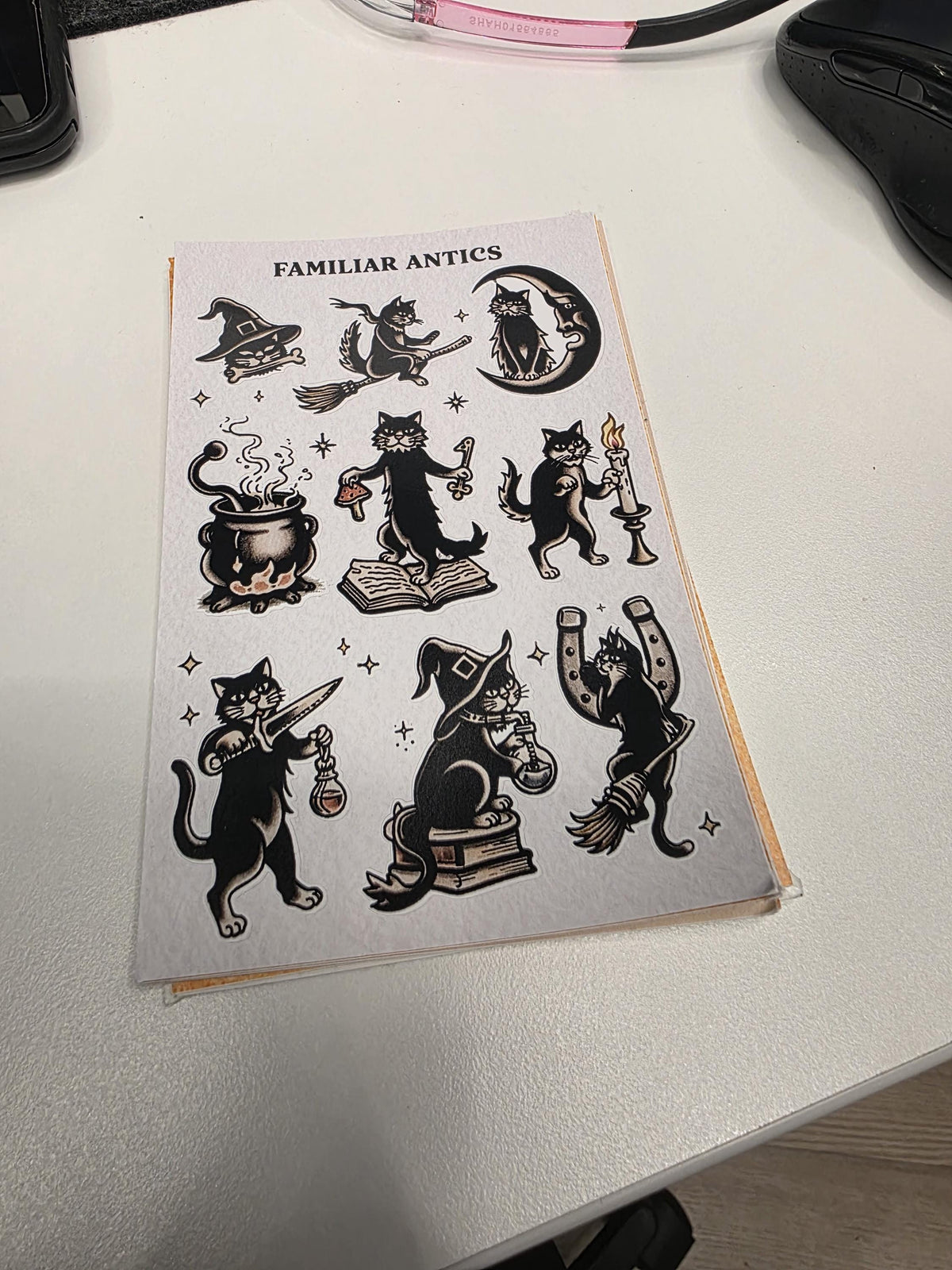 Witchy Cat Sticker Sheet | Magical Familiar Illustrations | Occult Cottagecore