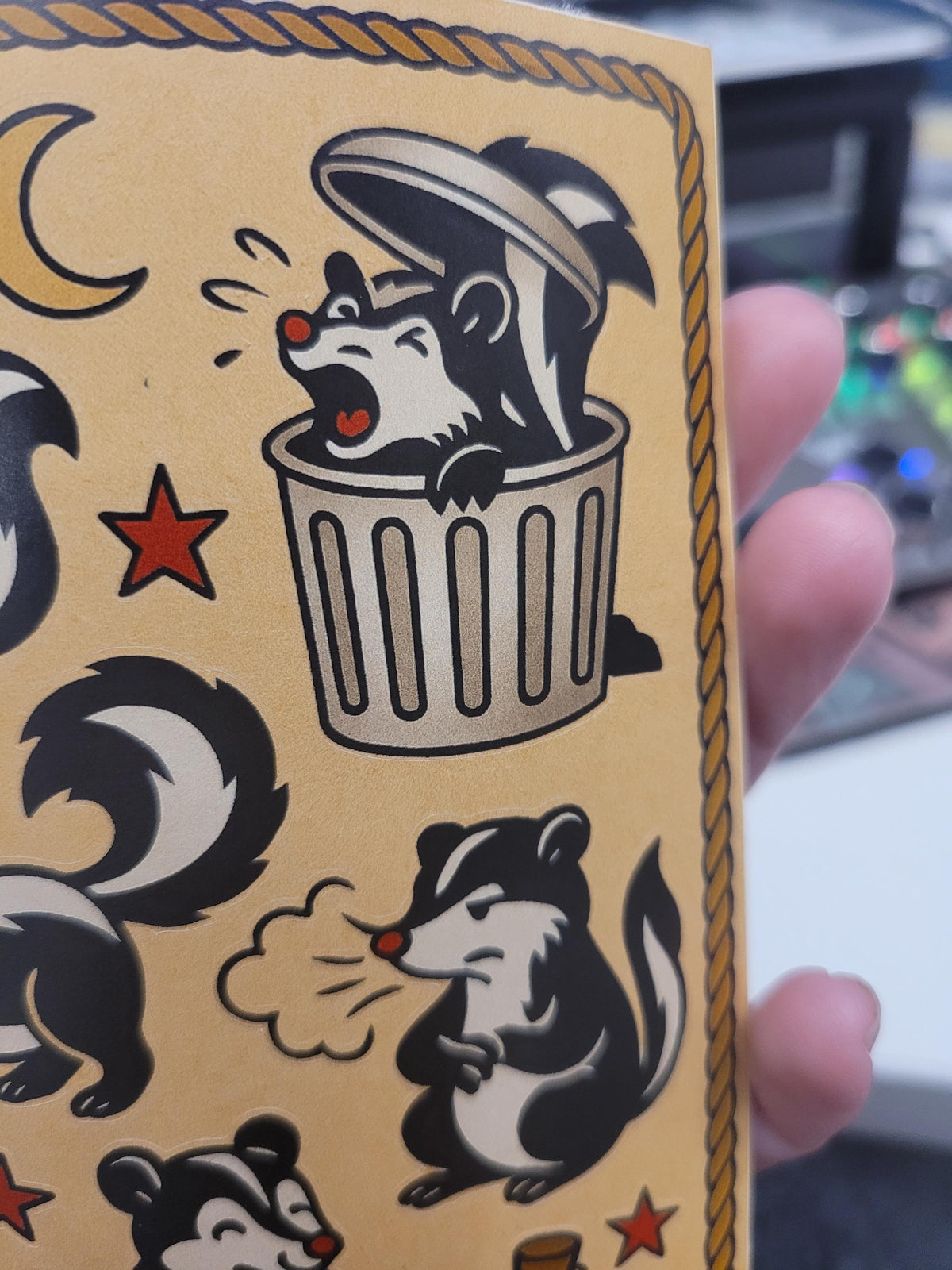 Skunk Traditional Style Sticker sheet- hearts,stars, skunks
