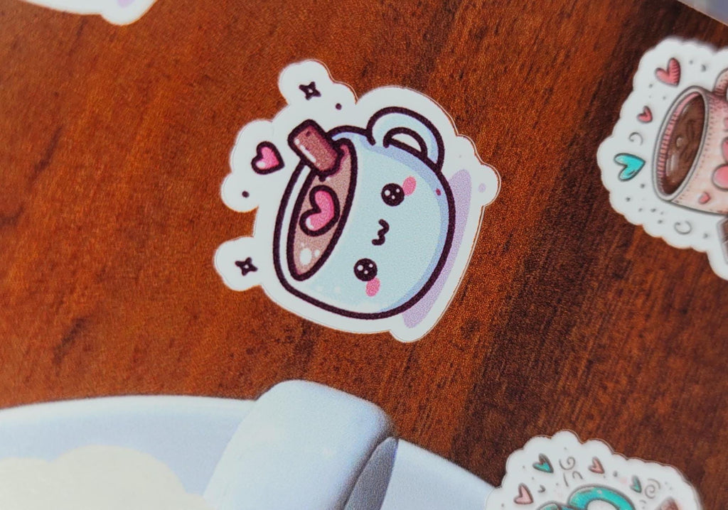 Kawaii Coffee Sticker Sheet – Waterproof Planner Stickers