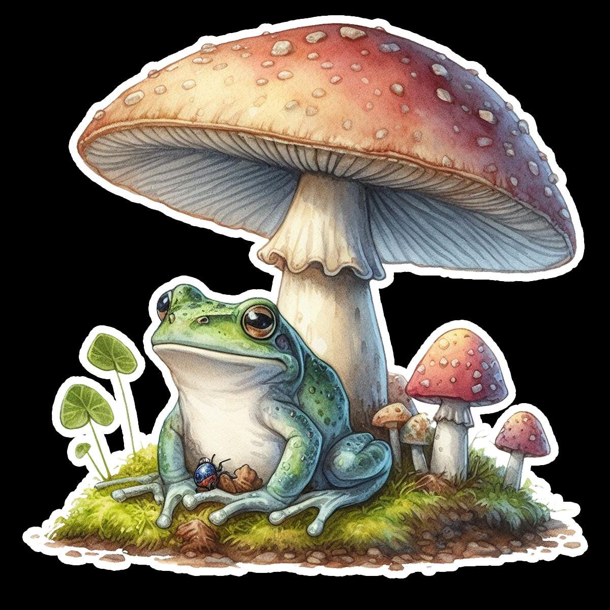 Frog and Mushrooms Vinyl Sticker: Cottagecore Laptop Decal