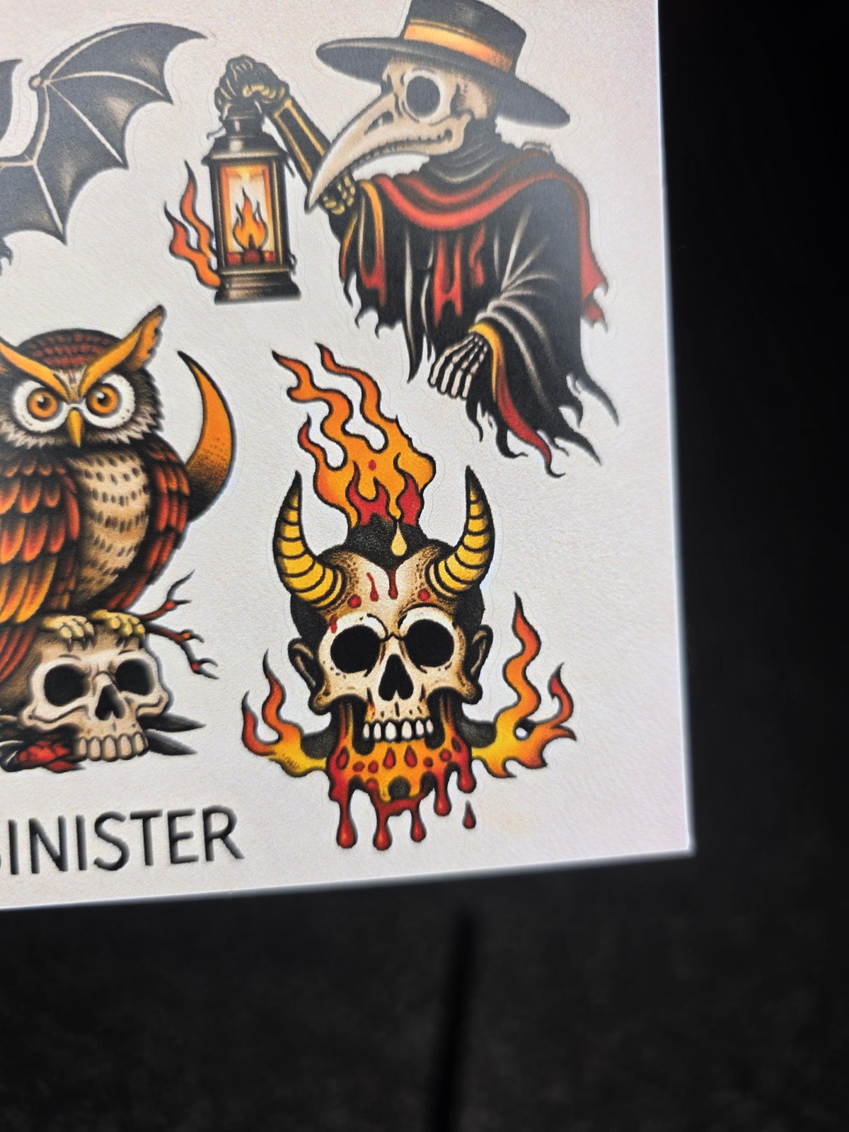 Sinister Tattoo Flash Sticker Sheet | Dark Gothic Skulls & Occult Art | Traditional Horror Stickers