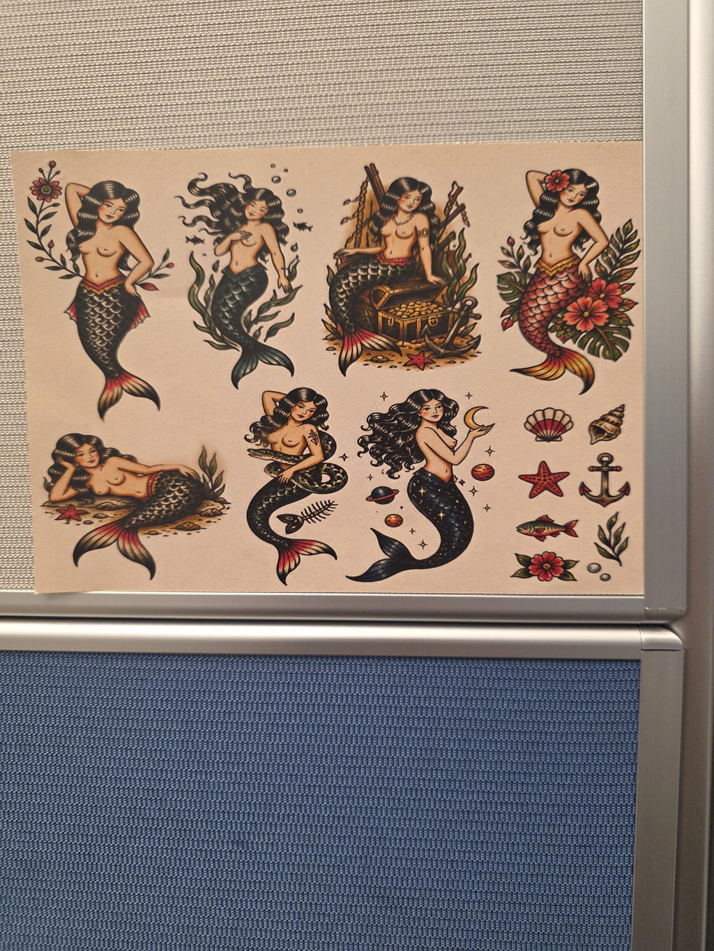 Mermaid Tattoo Flash Sticker Sheet: Mermaid,Nautical,  Pin up, Flash, Traditional art style